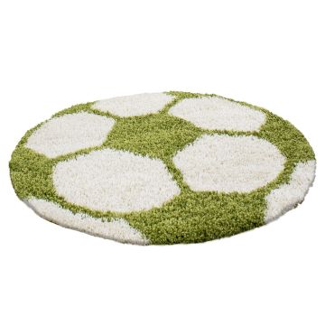 Fun Shaggy futbal detský koberec vysoký vlas kruh Ø 120cm zelená