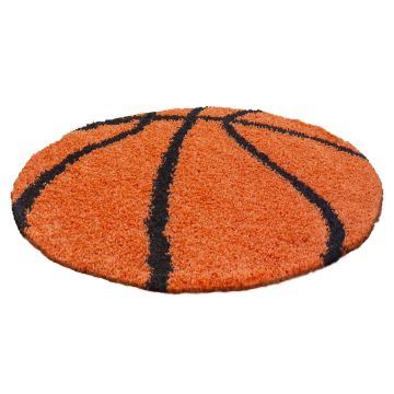 Fun Shaggy basketbal detský koberec vysoký vlas kruh Ø 100cm oranžová
