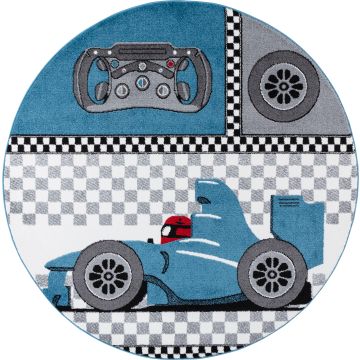 Kids Závodné Auto detský koberec nízky vlas kruh Ø 120cm modrá